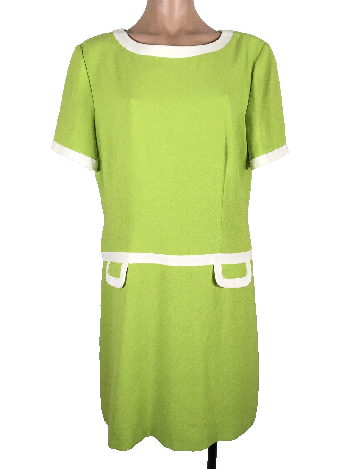 Vintage 60s 70s NOS psychedelic Mod GOGO Shift Dress Neon Green sz 14 90s does