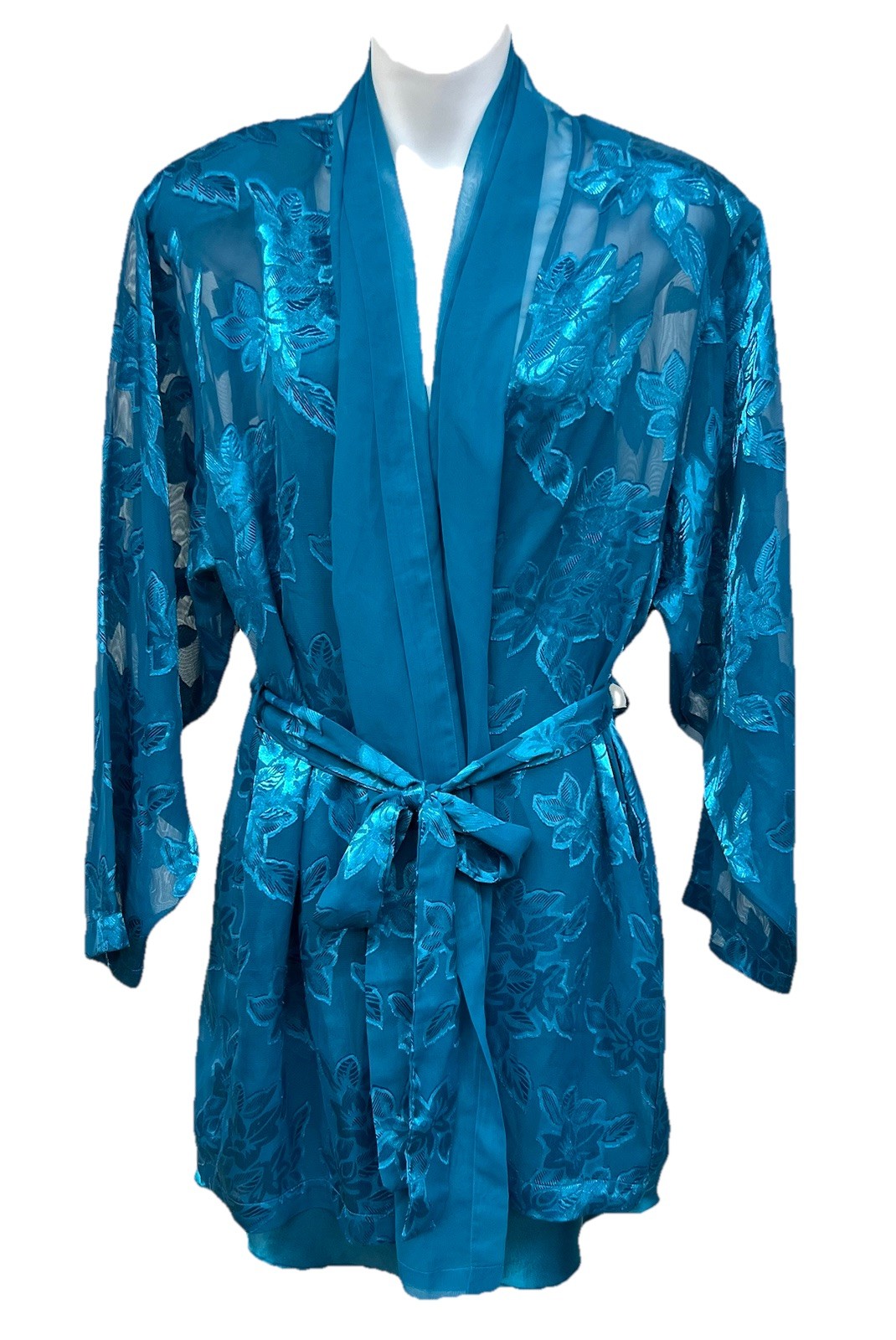 Vtg Victoria’s Secret Sz M Gold Label 2pc Satin Nighie & Sheer Floral Robe Women
