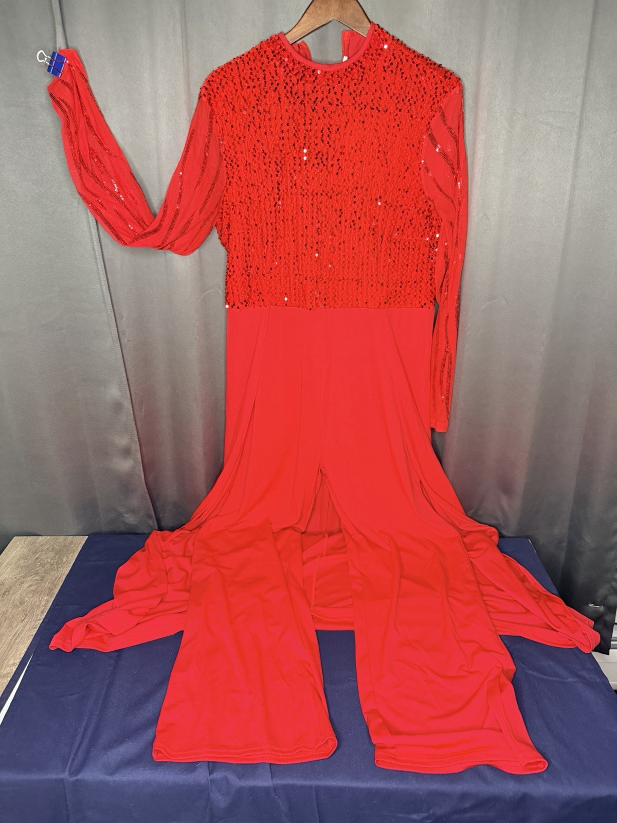 IWFEV Women Red Sequin Jumpsuit Overlay Romper High Waist Evening Party XXL