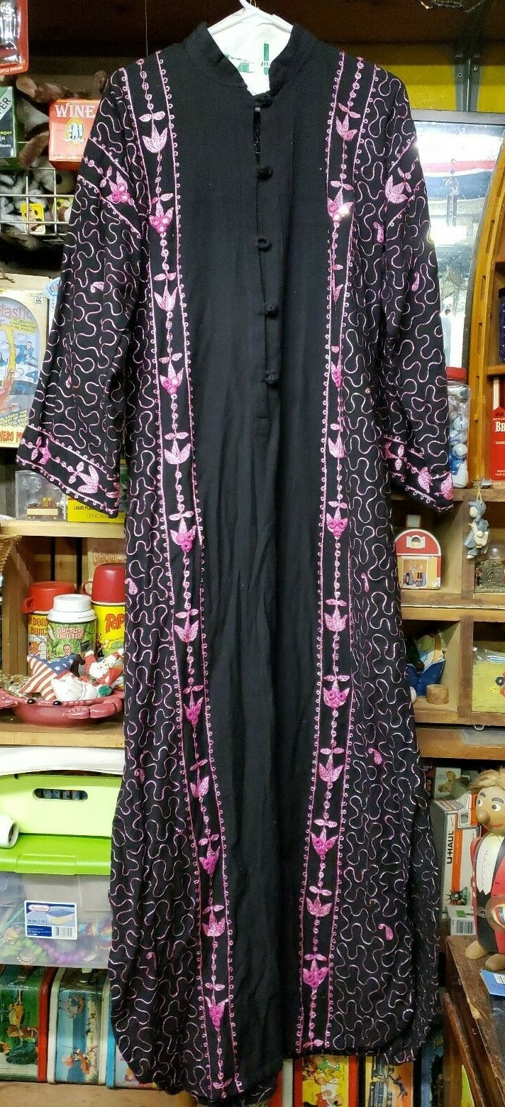 Ramona Rull Dress Pakistan Ethnic Boho Mirror Work Pink & Black Vintage