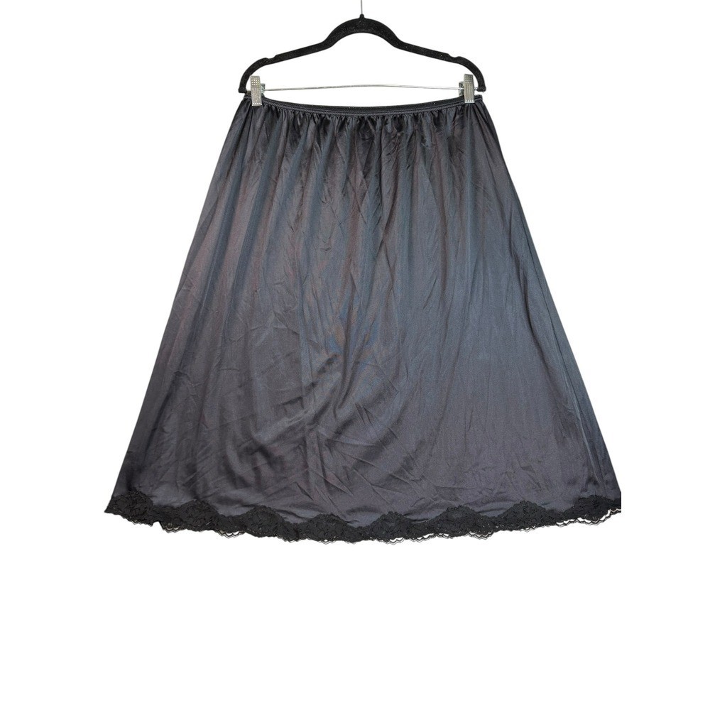 Vintage Black Lace Trim Half Slip Skirt Lingerie Made in USA Size 26/28