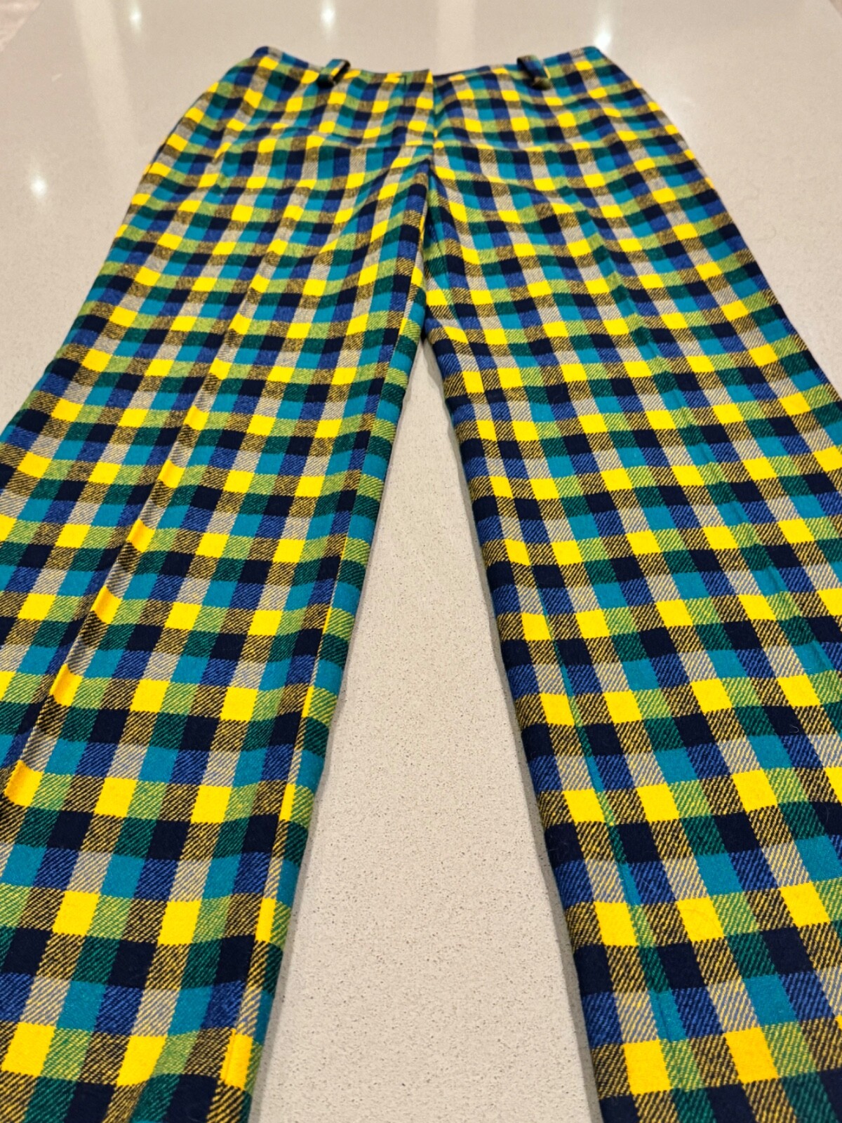 Vintage 1970s John Meyer Colorful Checkered Wool Trouser Pants Women’s Small