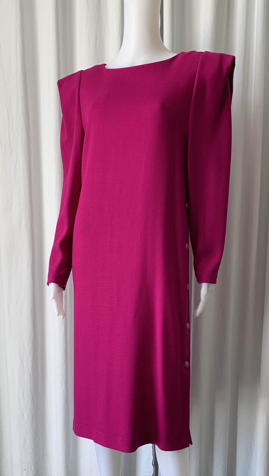Vintage 80s Bill Blass Collection III Fuchsia Futuristic Crepe Dress 10