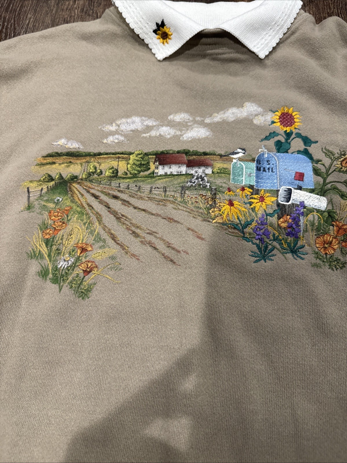 VTG 90’s Collared Pullover Crewneck Top Stitch By Morning Sun Embroidered SZ LP
