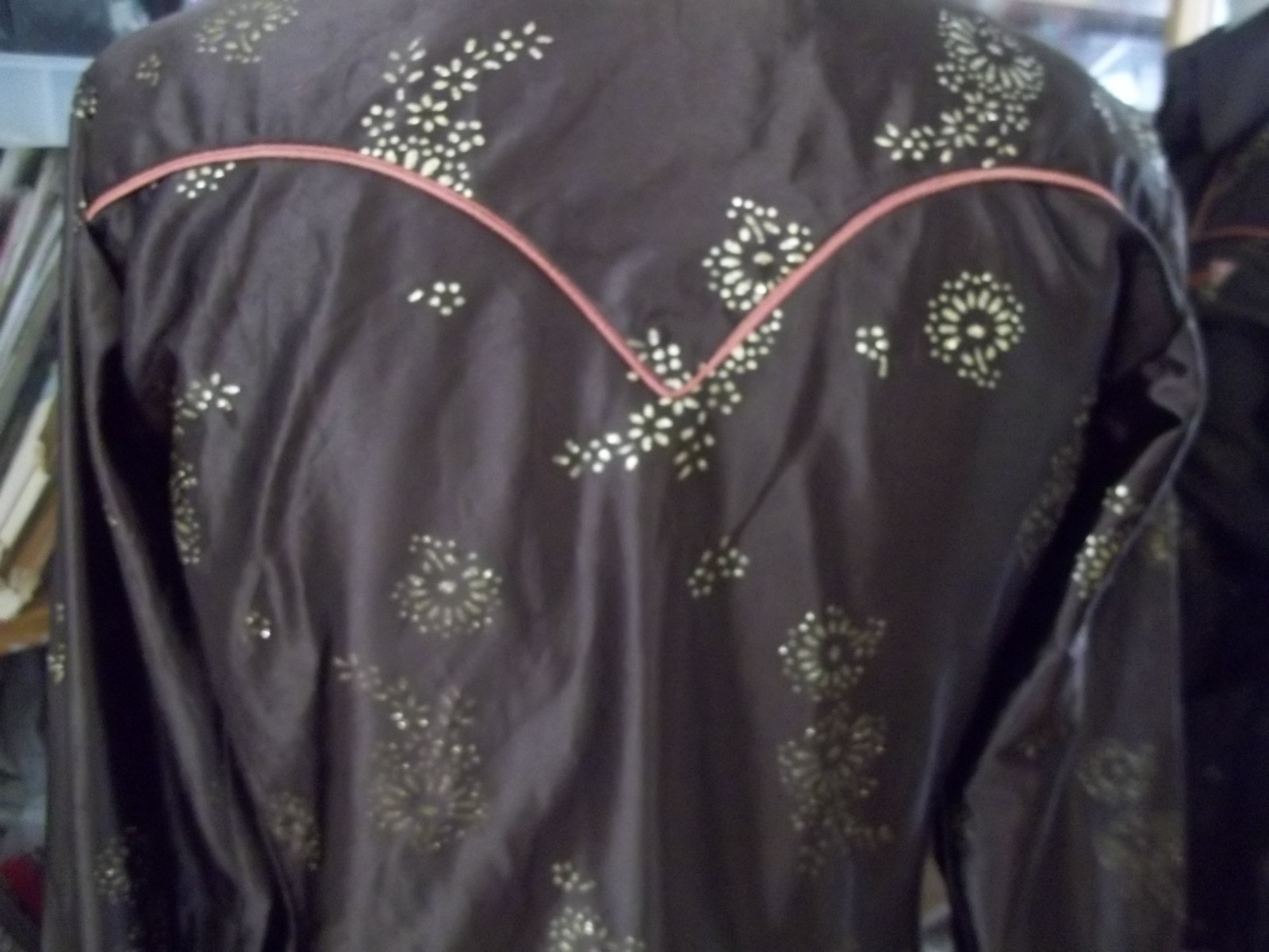 Vintage Panhandle Slim Western Shirt S-M Arnel Brown Gold Metallic Snaps 70s 80