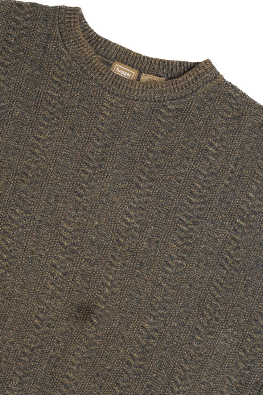 Vintage Haggar Fair Isle Sweater X-Large Dark Green Crew Neck 100% Wool