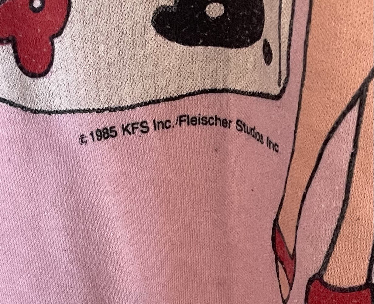 Vintage 1985 BETTY BOOP NYC Cuffed Bottom Tshirt BJ FROG Pink M/L