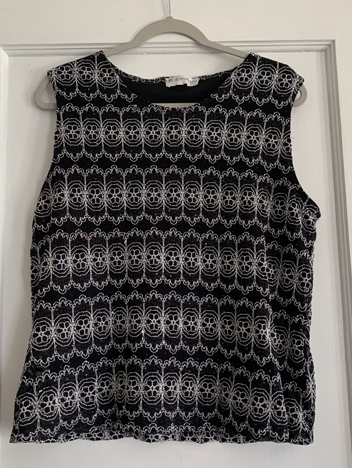 Vintage Dress Barn Sleeveless Blouse 1X Bling Evening Floral Pattern Sequins