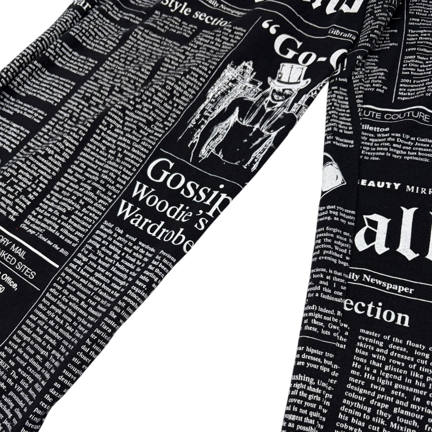 John Galliano Vintage Newspaper Print Hoodie Top Pants Set #XS Black 902549