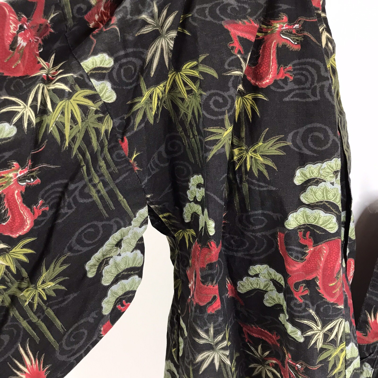 Vintage Kimono 90s Chinese Dragons Palm trees open front Oriental one size short