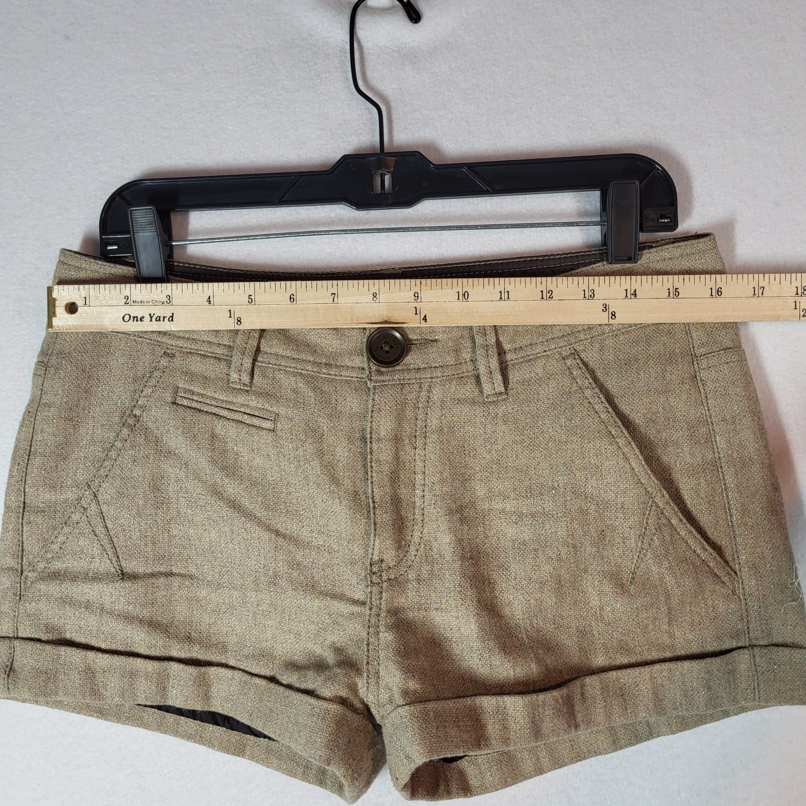 Low Rise Micro Metallic Tan Tweed Shorts Y2K 2010s Indie Sleaze Office Siren 6