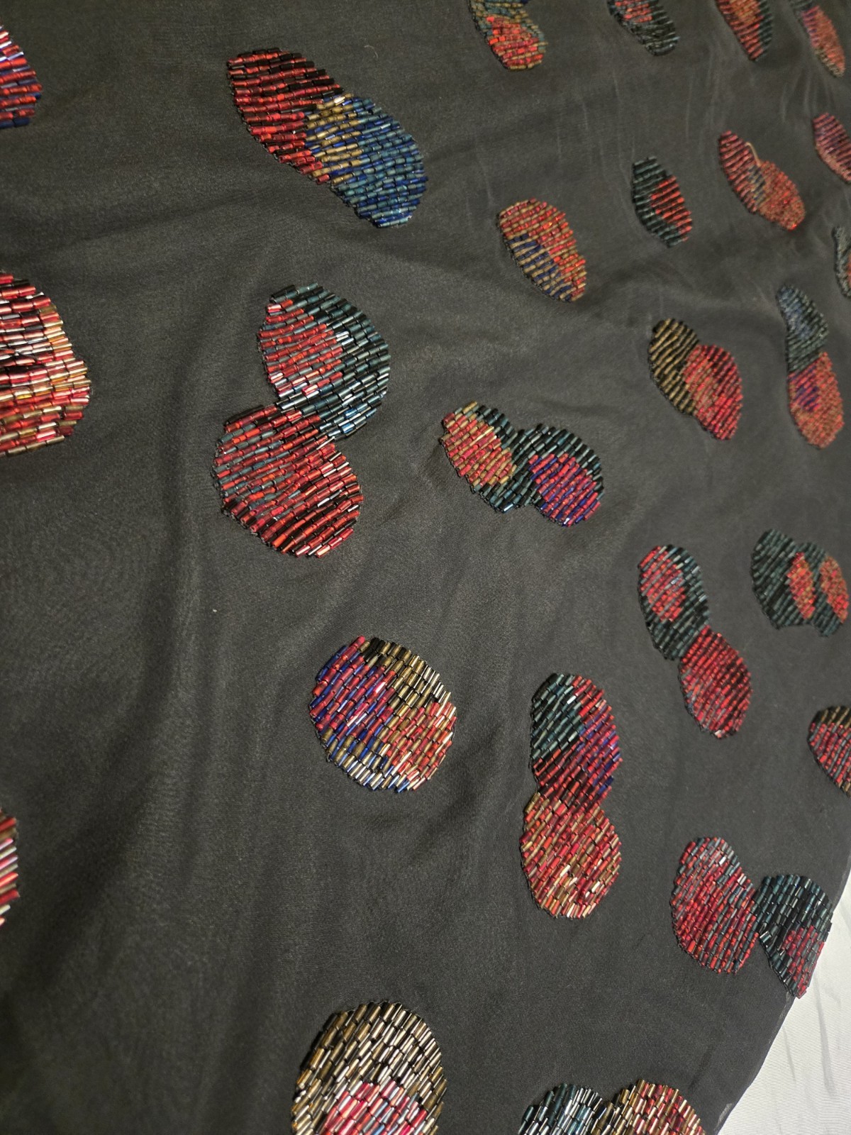 Laurence Kazar Vtg 100%silk Beaded Rayon Lined Black Dress Colorful Beads Short