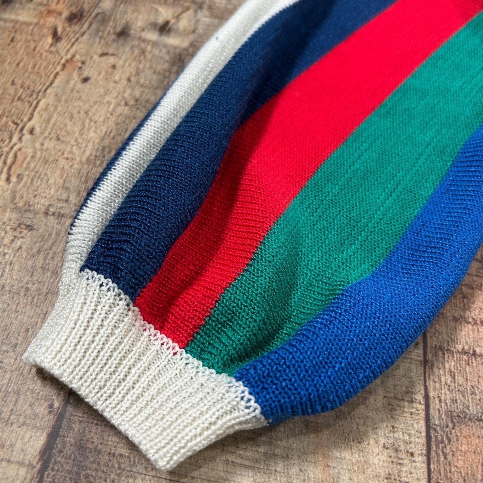 Vintage Via LA Sweater Small Striped Colorblock Boat Neck 80s Made Taiwan