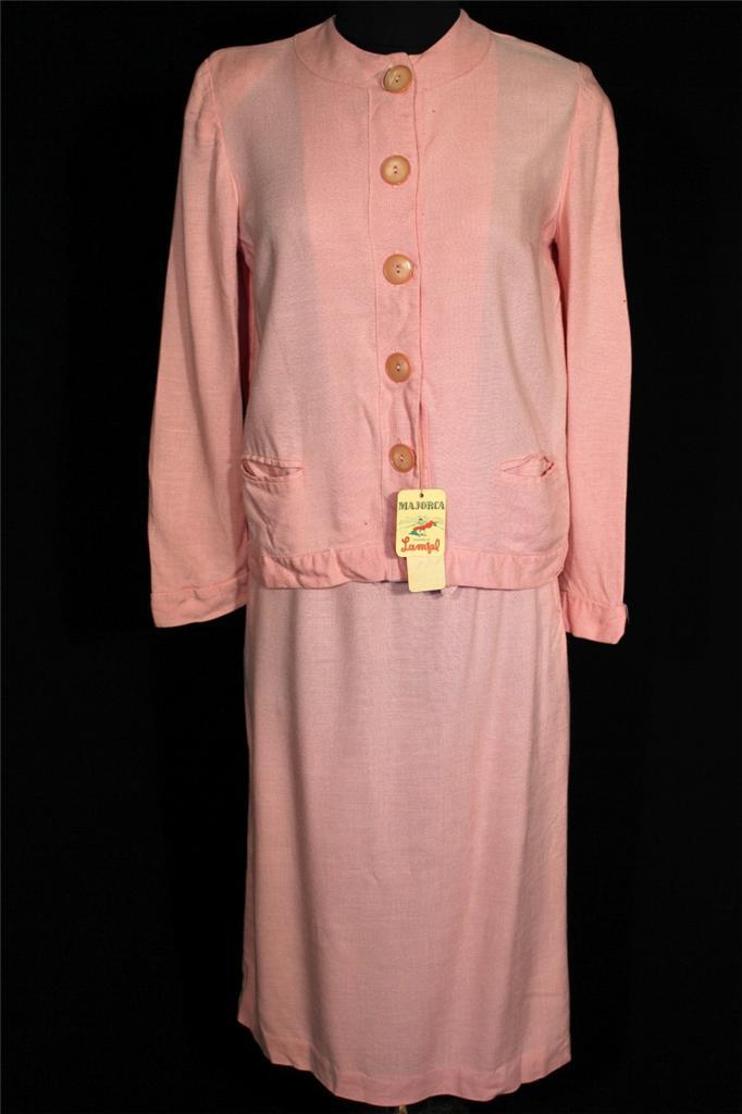 DEADSTOCK VINTAGE 1960’S „LAMPL” PINK RAYON LINEN 2 PC WOMAN’S SUIT SIZE 4-6