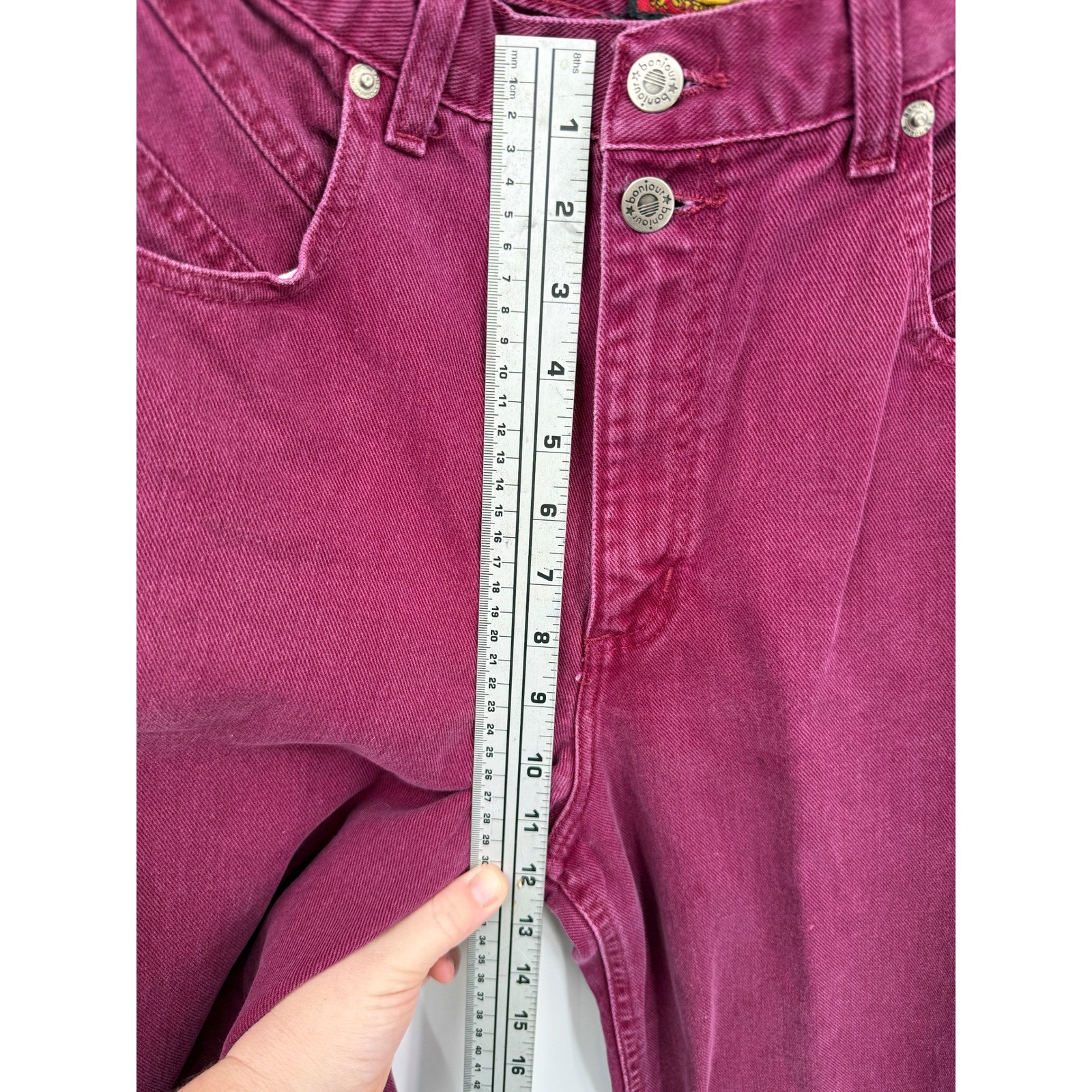 Bonjour Jeans Pants Women 12 Burgundy High Rise Tapered Leg Vintage 90s Denim
