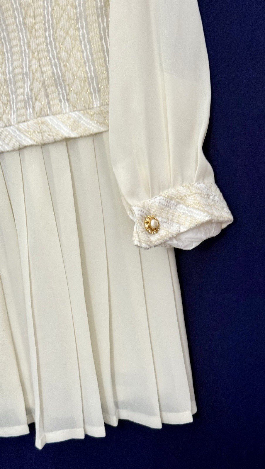 NWOT VTG 90s Clara Yoon Original Korea Designer Dress Quiet Luxury Gold Ivory M