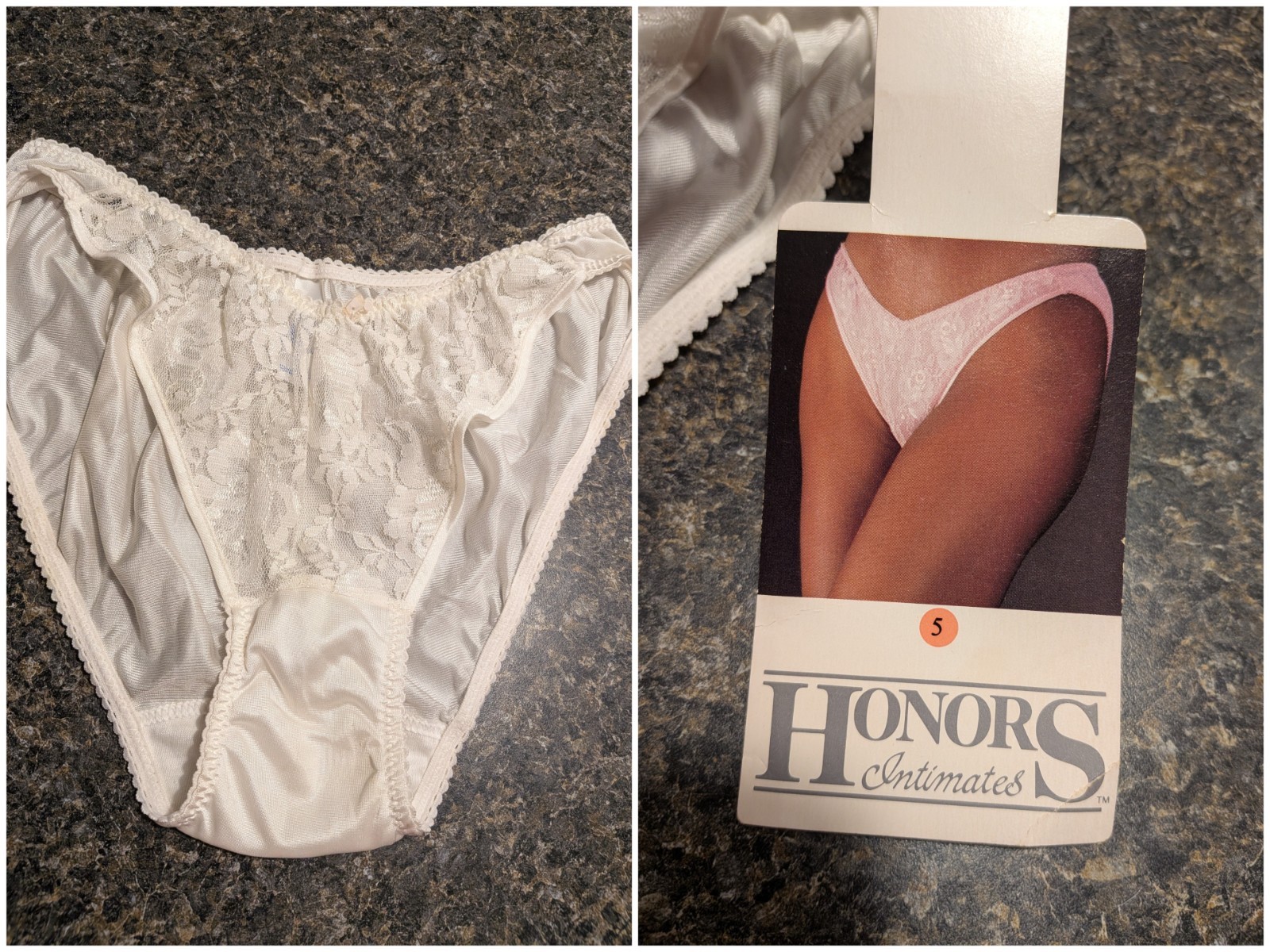 Vintage 90s HONORS Intimates V front lace bikini panties nylon size 5 white