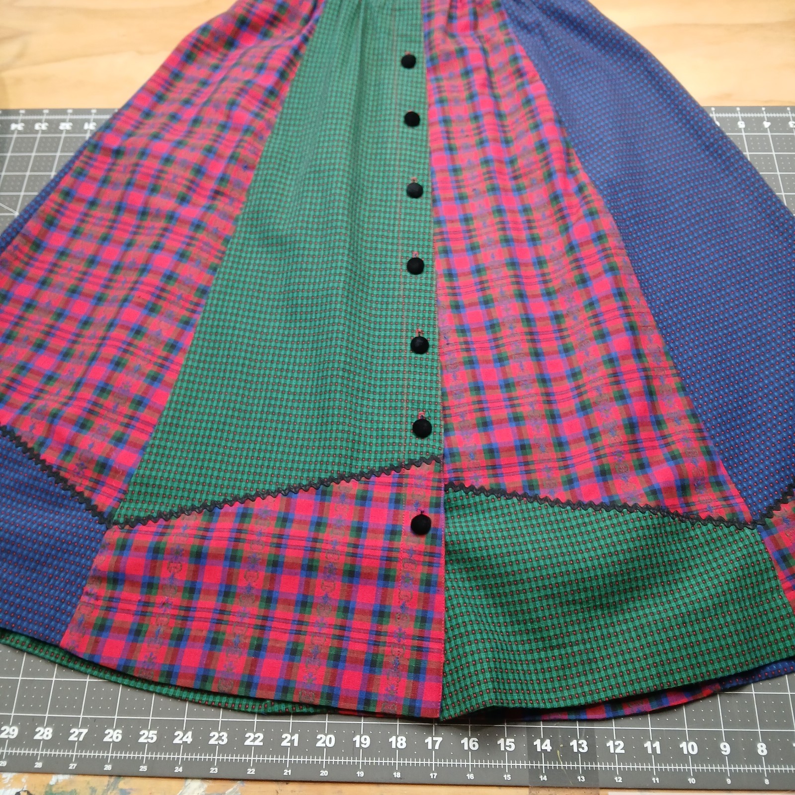 Vtg Susan Bristol Patchwork Prairie Cottagecore Plaid Midi Skirt Pockets 4