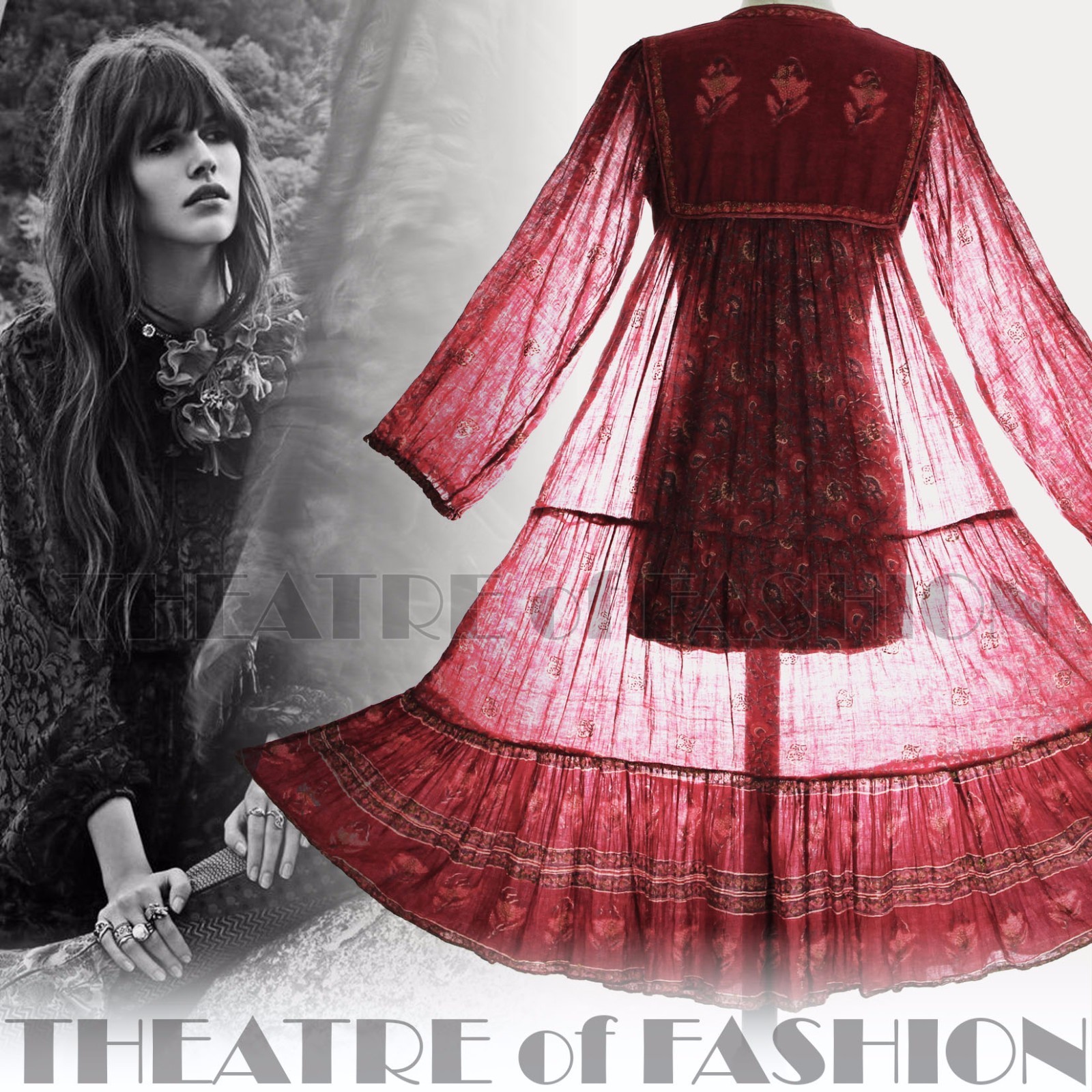 DRESS INDIAN PHOOL VINTAGE 70s WEDDING 6 8 10 12 14 60s HIPPY BOHO GAUZE GODDESS