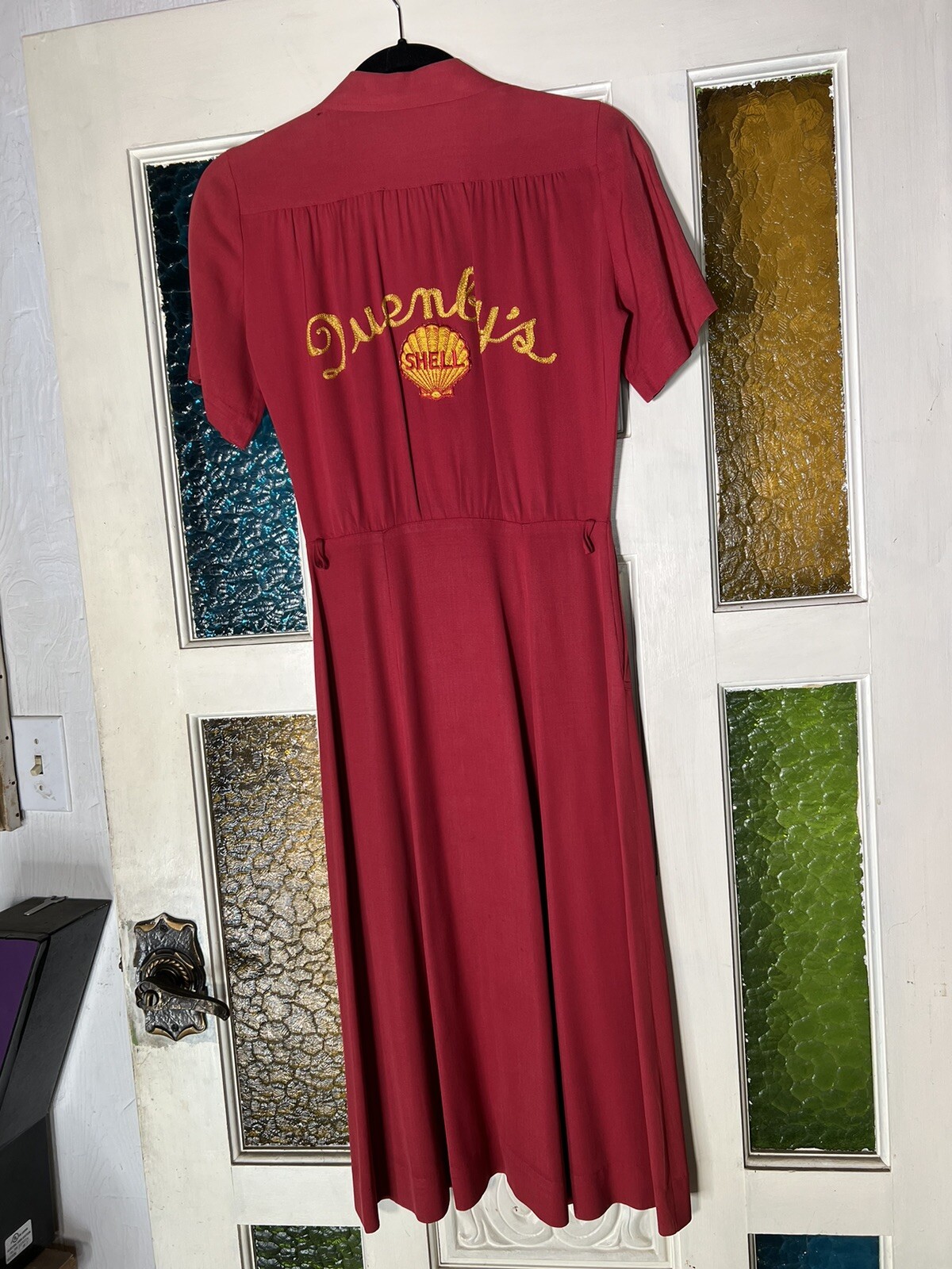 Vintage 40s Shell gasoline Bowling Dress Chainstitch Hot Rod Gabardine RARE Car
