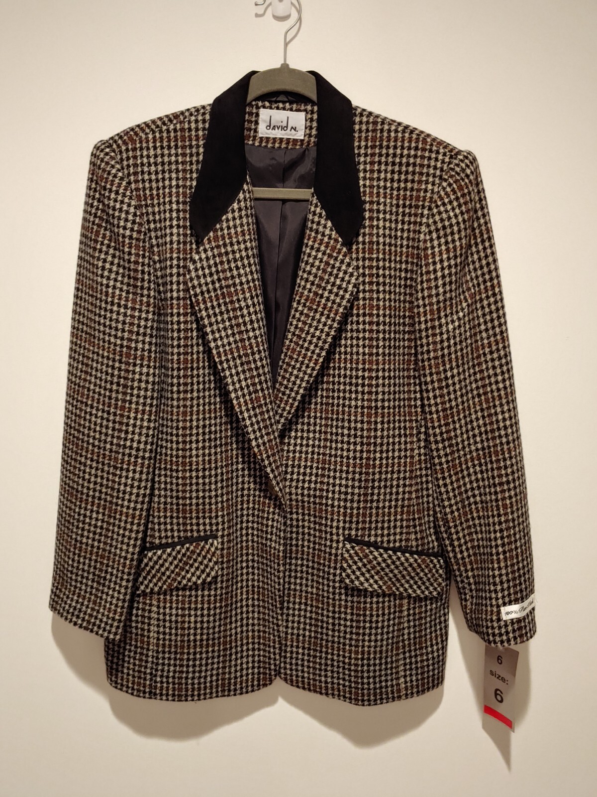 NWT VTG David N Wool Houndstooth Blazer Jacket Women’s 6