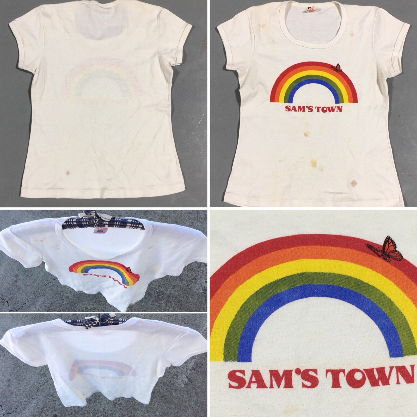 Vintage SAMS TOWN Rainbow Graphics W/ Butterfly T Shirt 70s 80s Misses Large