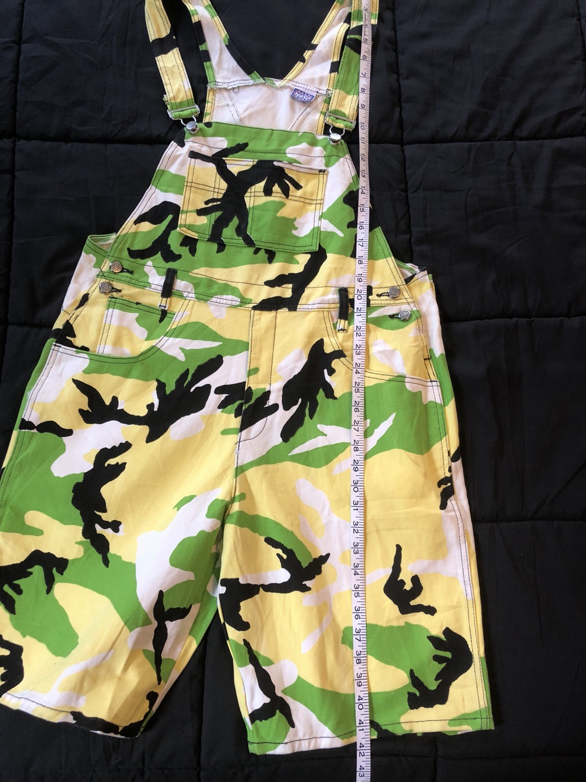 Vintage 90s Distressed Camo Cargo Jorts Overalls Cyber Goth Grunge Rave Club Kid