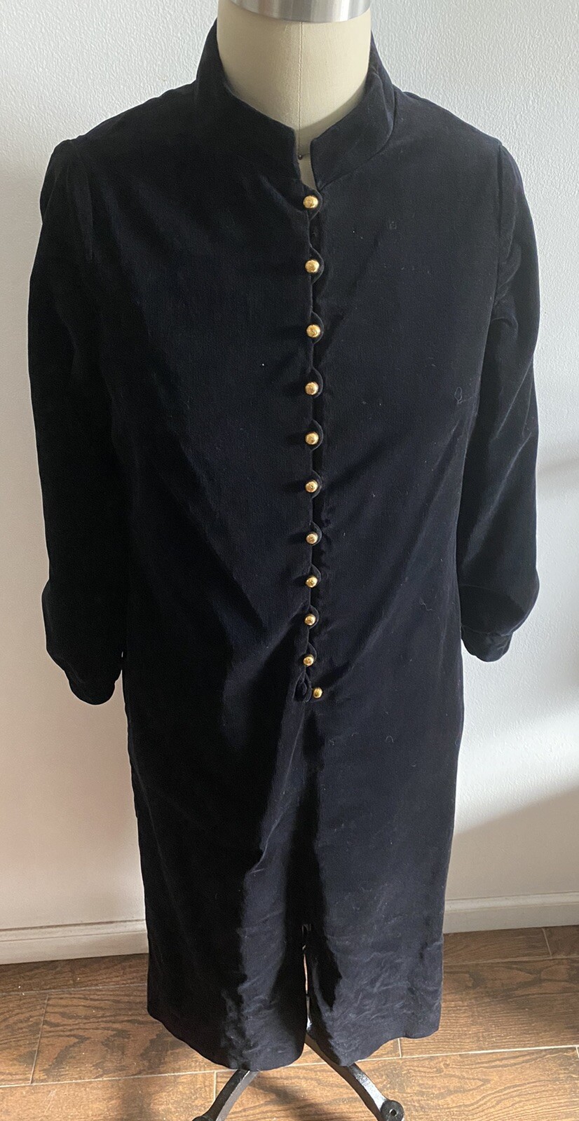 Vintage DYNASTY Velvet Dress Black Gold Buttons British Crown Colony Hong Kong M