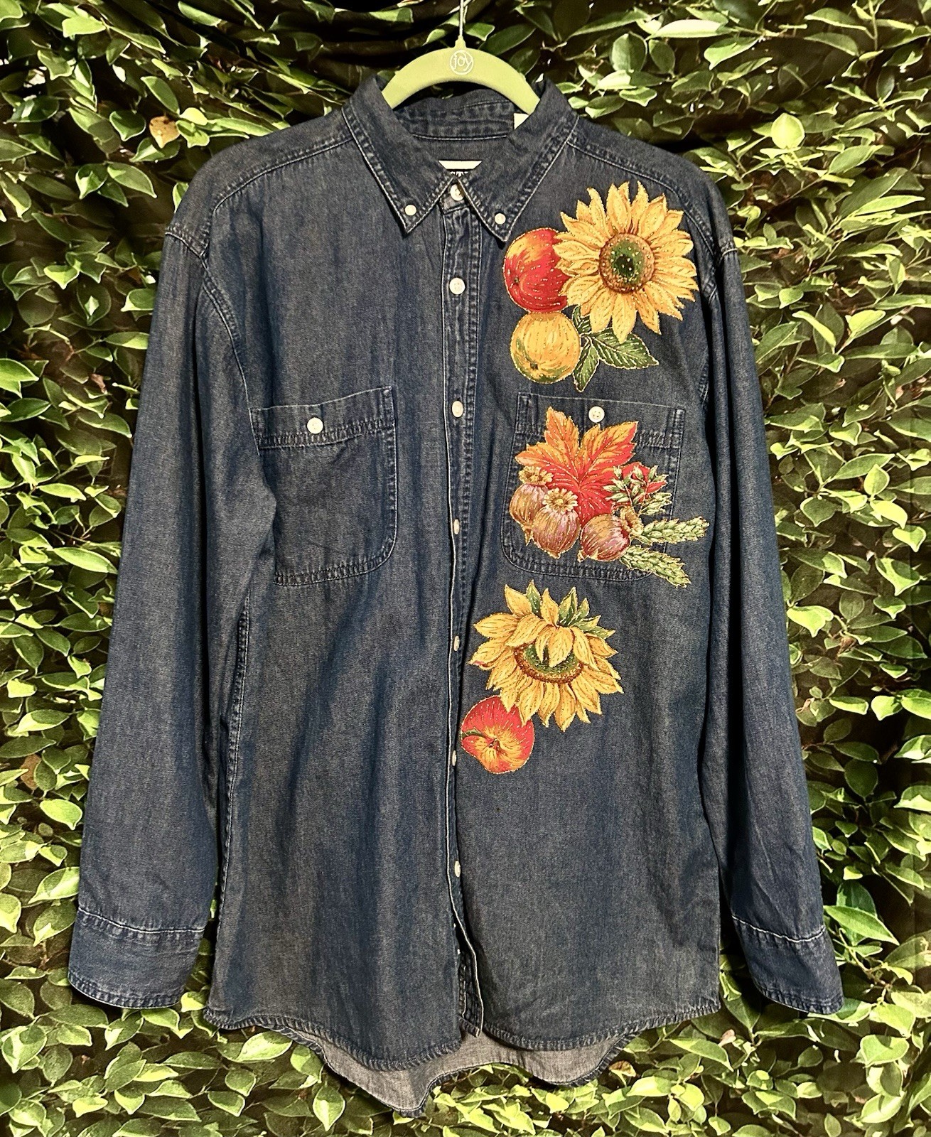 Rustler Handpainted Floral Denim Jean Shirt Fall Harvest Women’s Medium