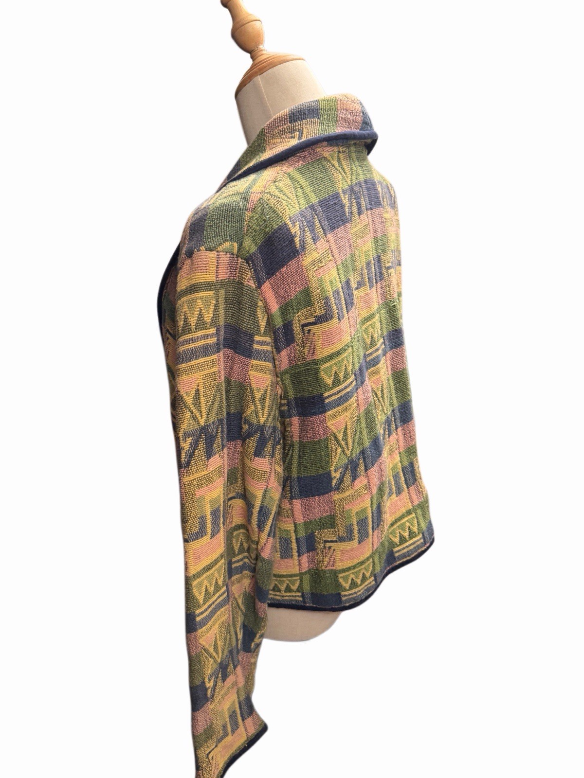 Casual Corner Vintage 90s Geometric Southwestern Cotton Tapestry Jacket Sz L