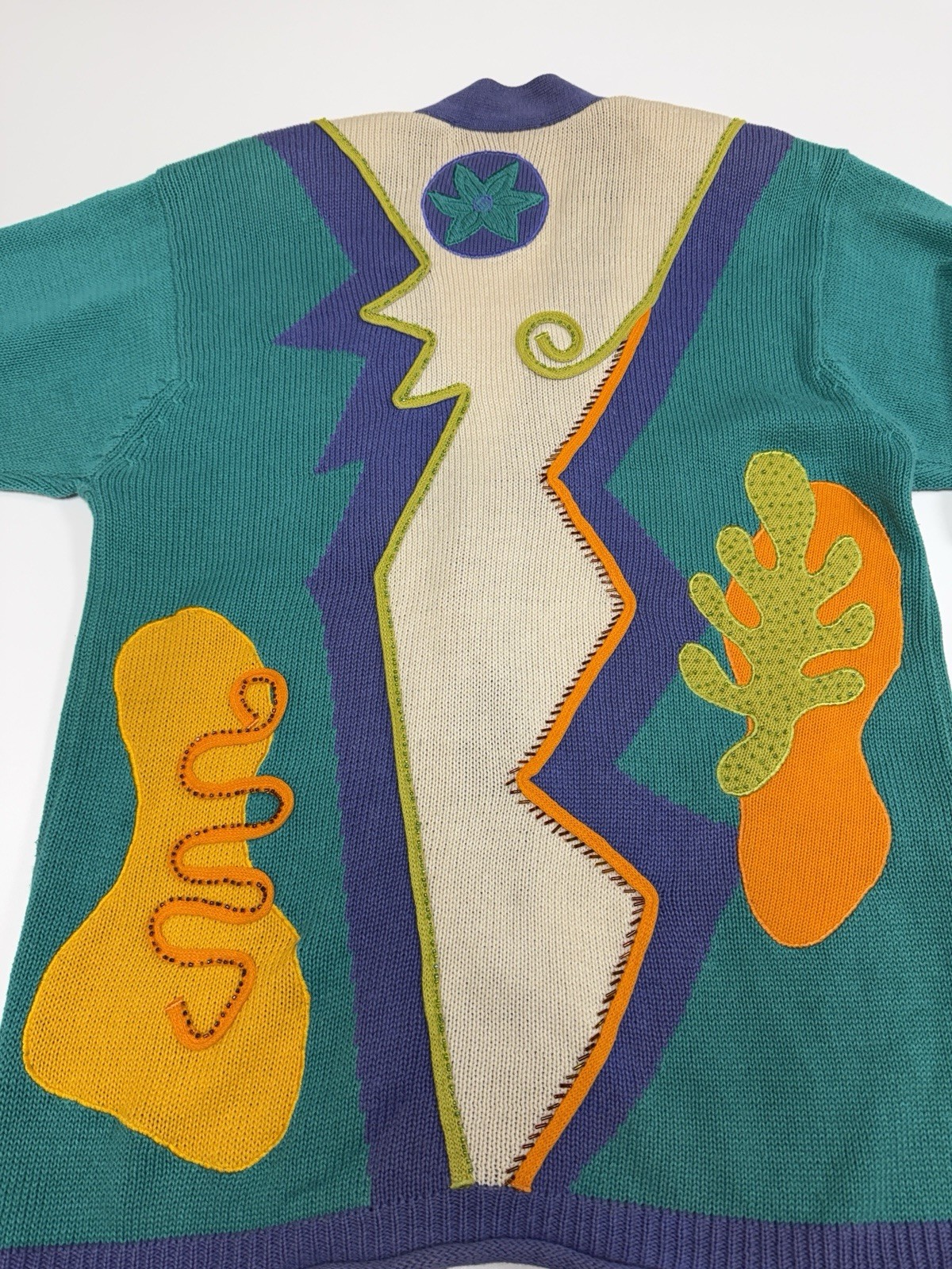 Vintage IB Diffusion Beaded Embroidered Cardigan Sz M 90s Art