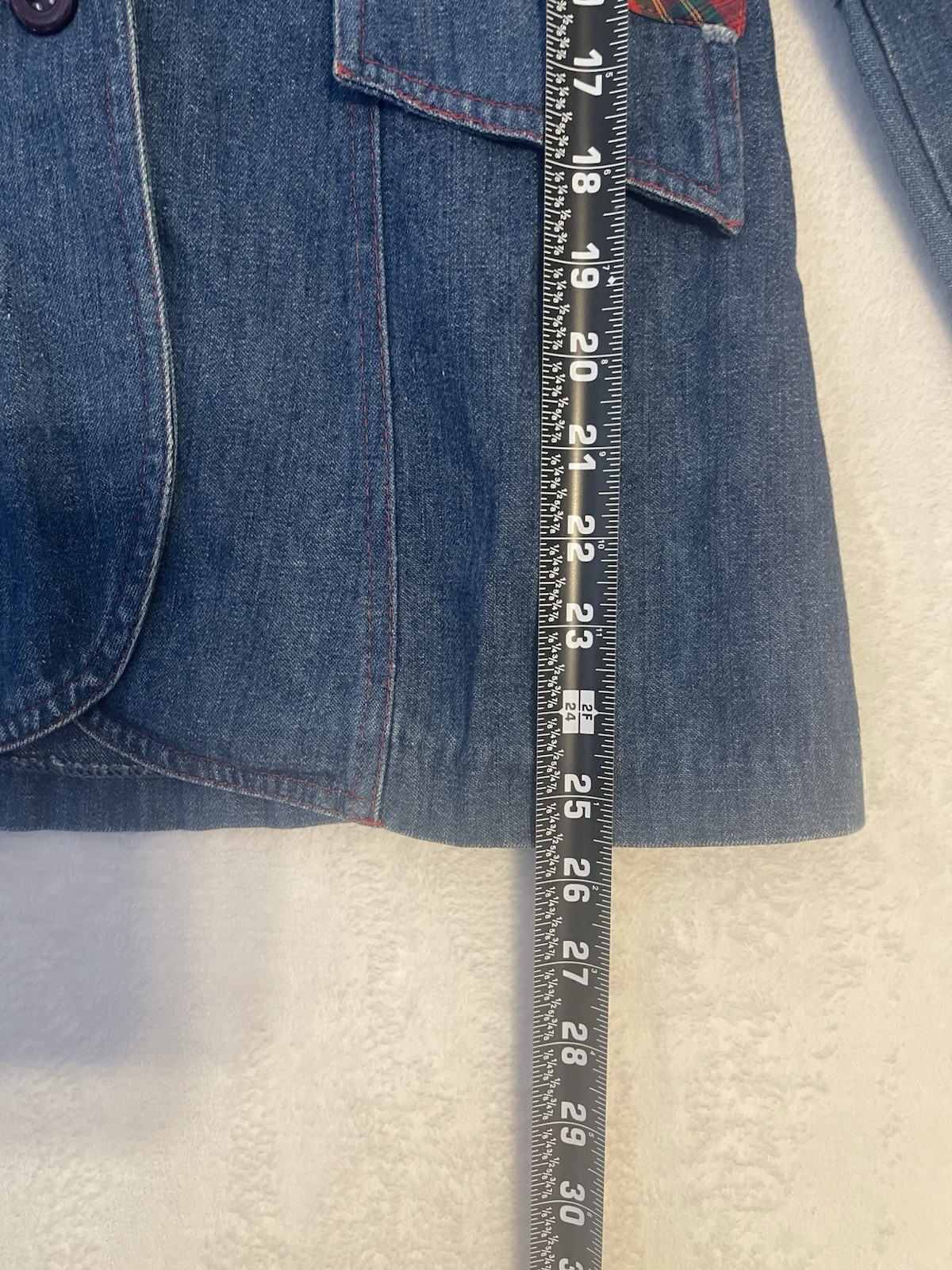 Vintage 70’s Tom Boy of California Blue Denim Red Plaid S Blazer Size Retro