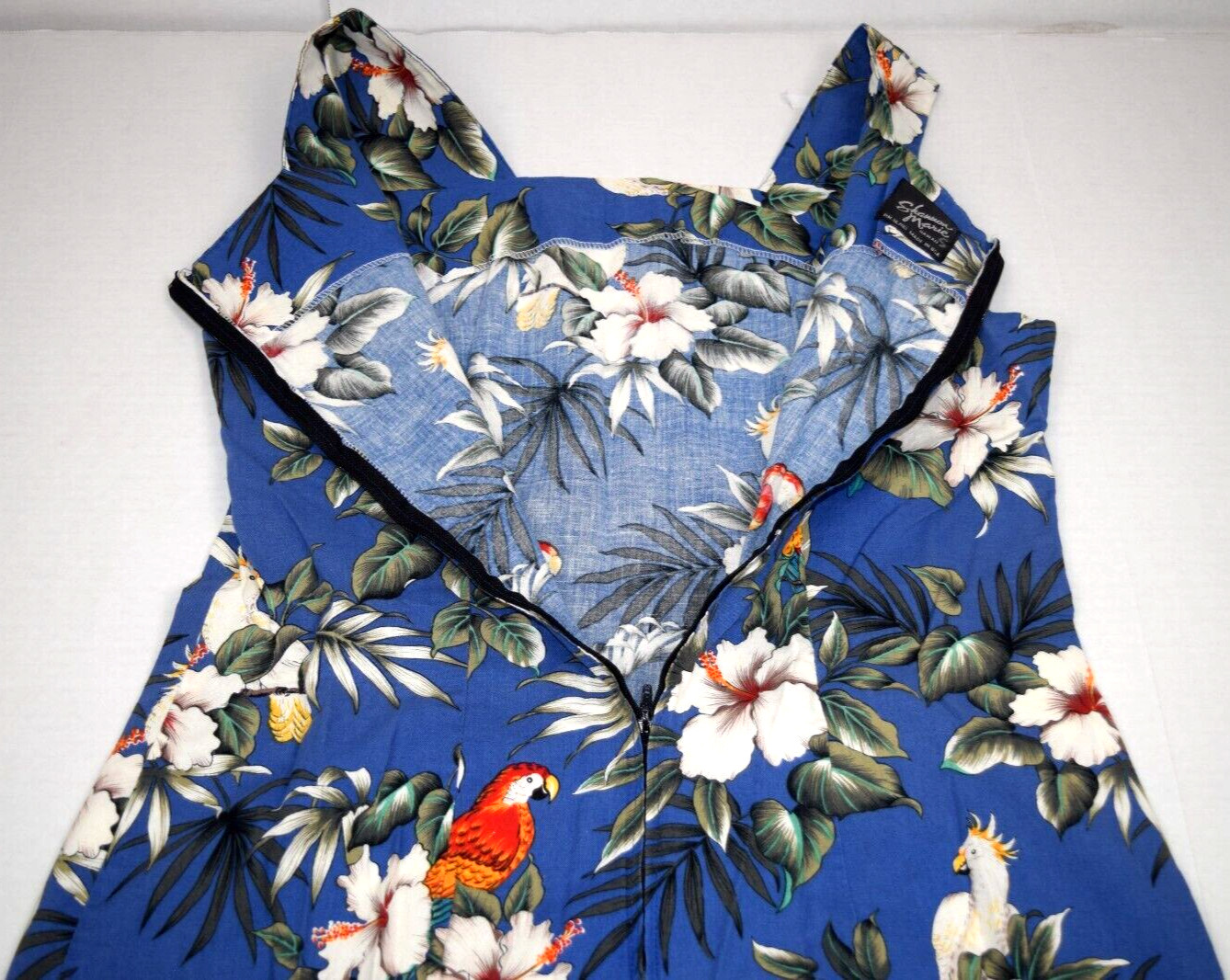 Vintage Hawaiian Dress Shannon Marie Size S 90s Blue Tropical Birds Made Hawaii