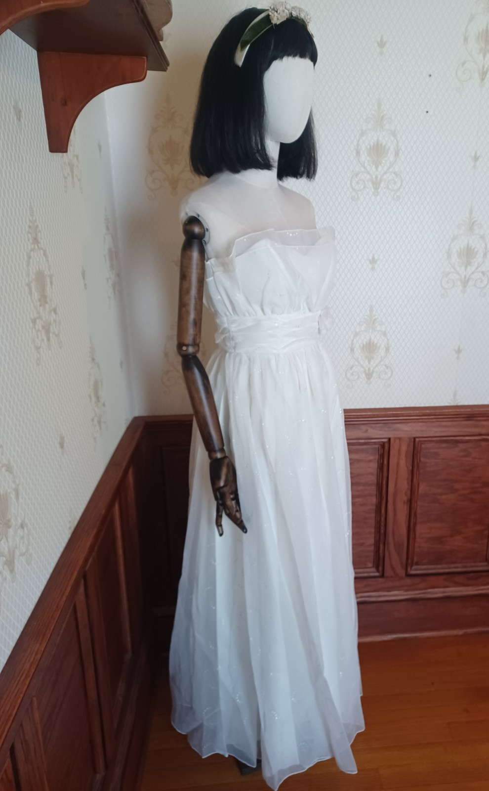 Vintage 1970s Candi Jones Strapless Boho/Ethereal/Bridal White Silver Maxi-dress