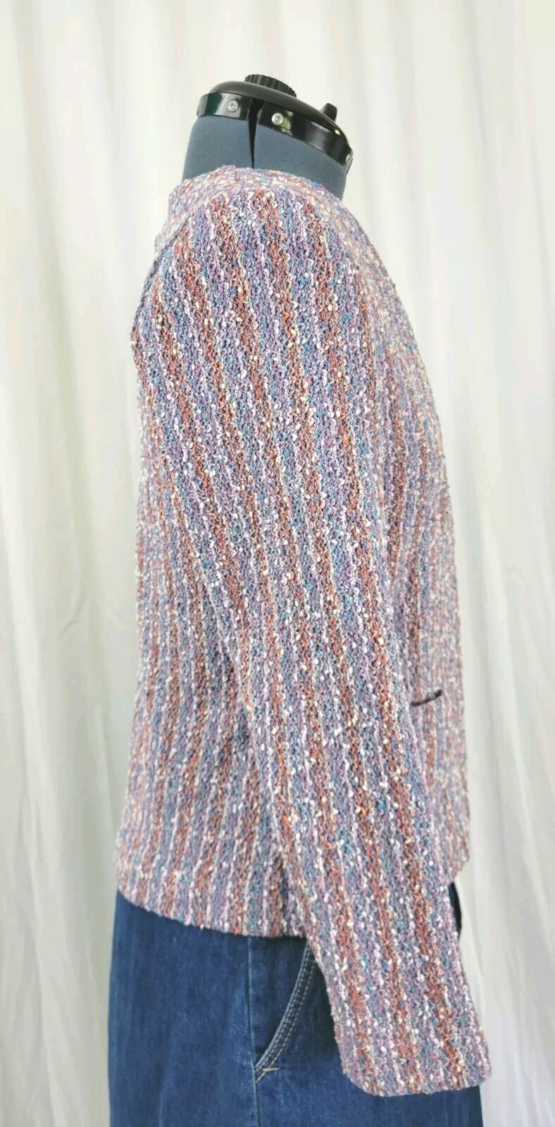 Vintage Unlined Striped Cardigan in Purple/Tan/Blue/White Size XS?