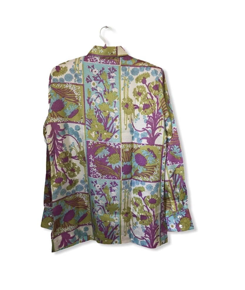 vtg 1960s 1970s LADY ARROW Floral Long Sleeve Secretary Blouse Womens SZ 12 Med