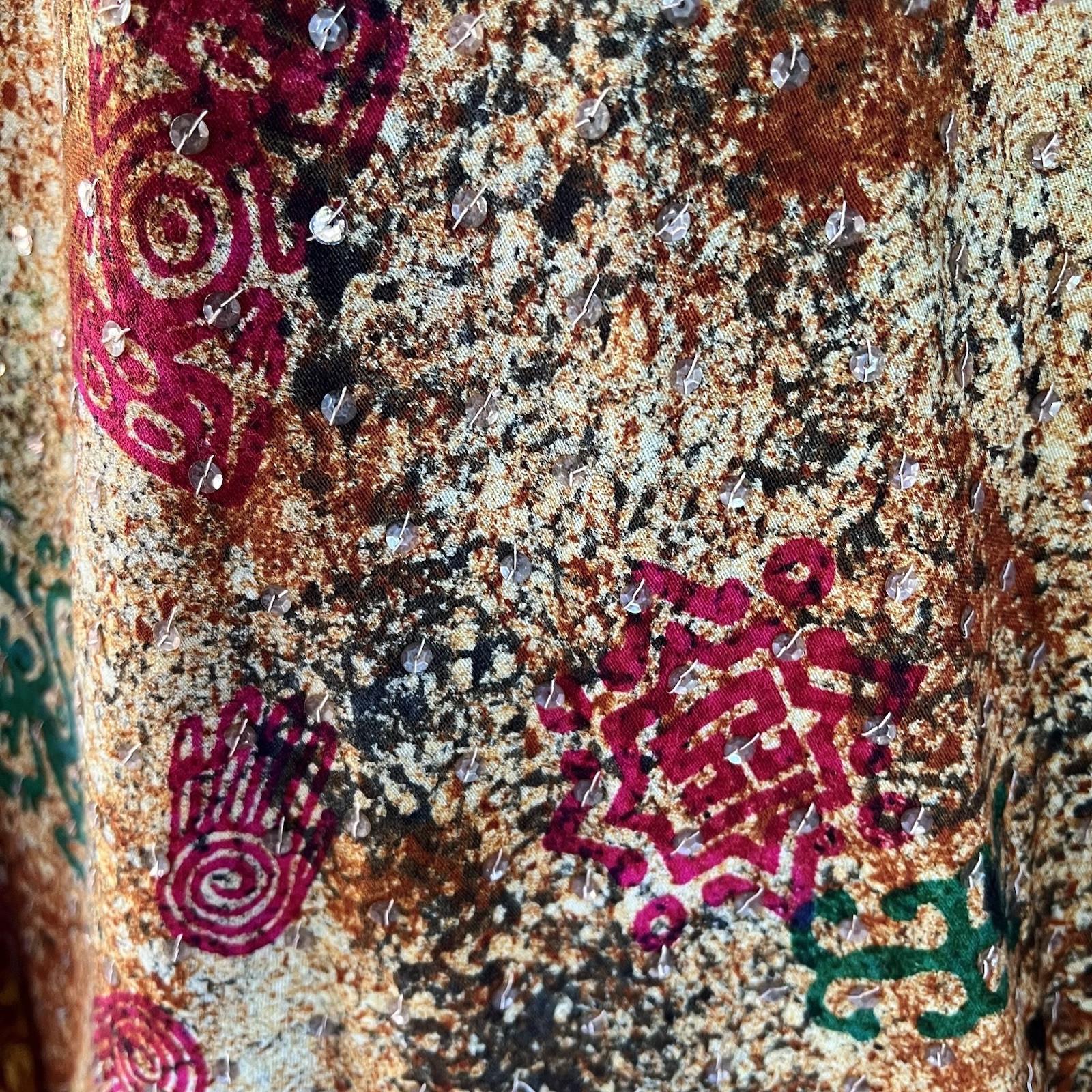 1940s Vintage Tachi Castillo Aztec Print Sequined Dress 27w