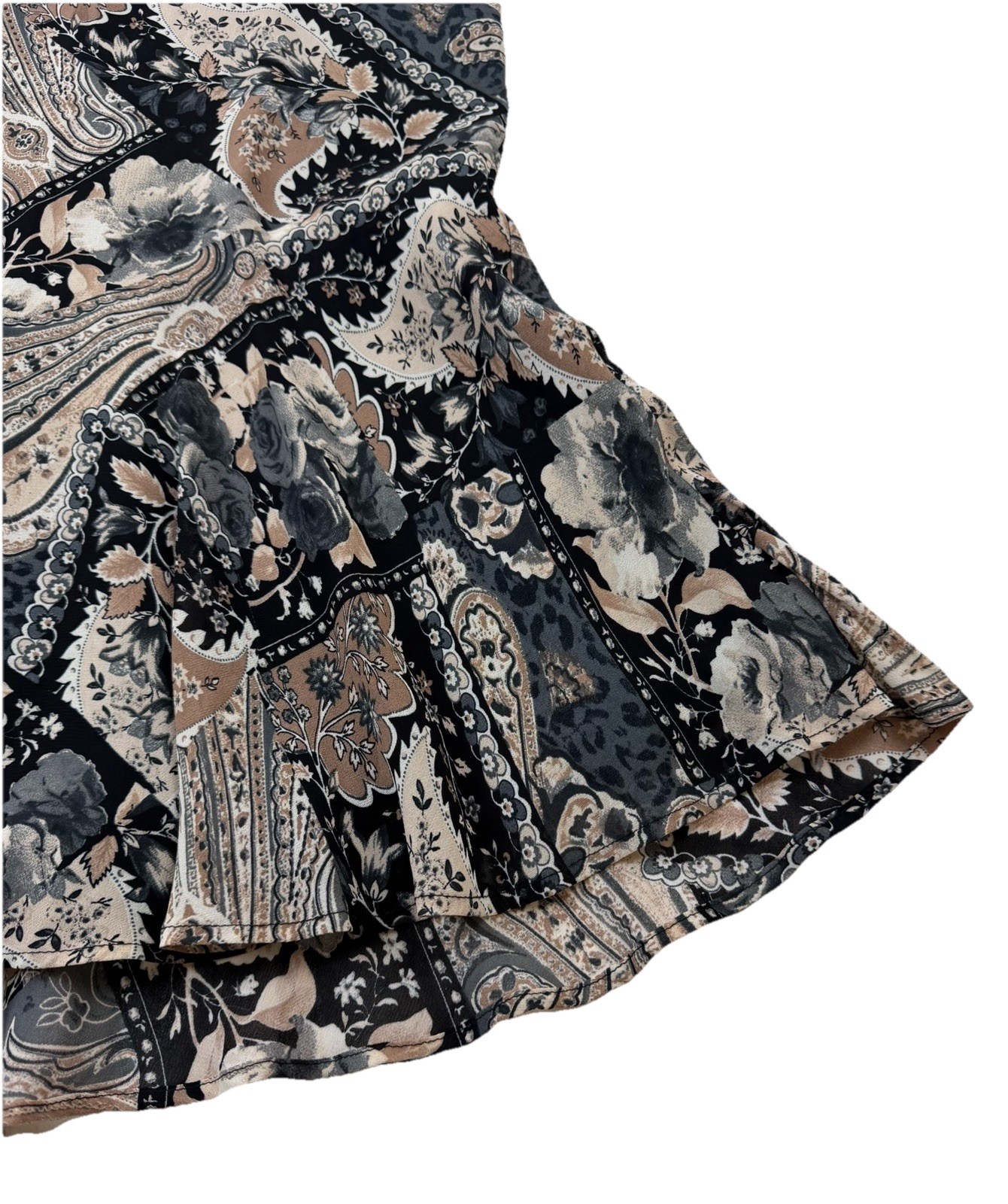 Vtg 90s Carol Anderson Black/Brown Paisley Midi Flare Skirt Romantic Rayon USA