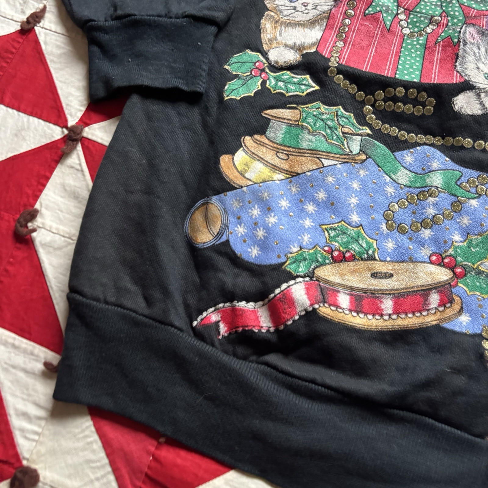 Vintage Nutcracker Brand Christmas Cat Sweatshirt Women’s Medium Black As Is