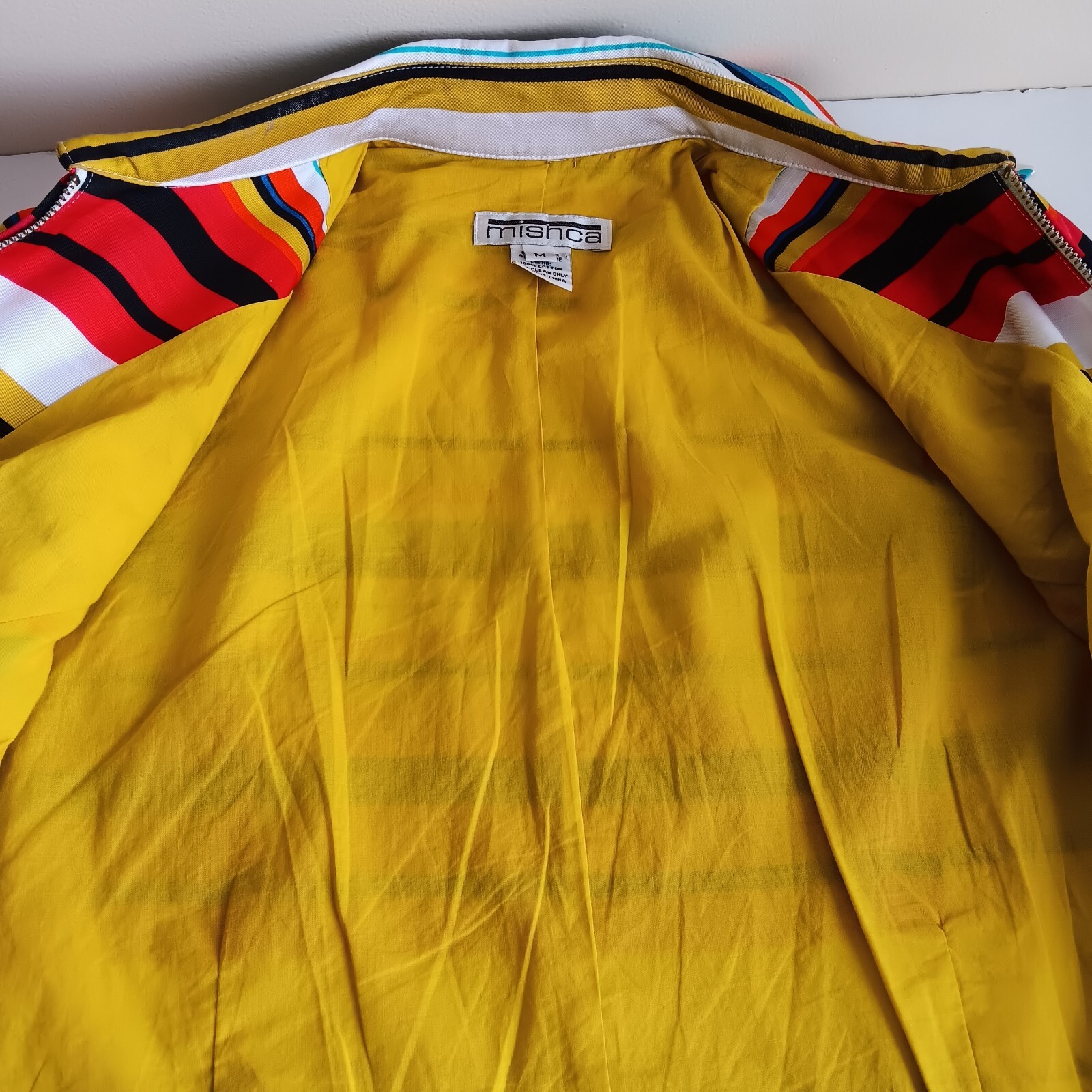 VTG Mishca Collared Rainbow Stripe Multi Color Full Zip Blazer Jacket Sz Large