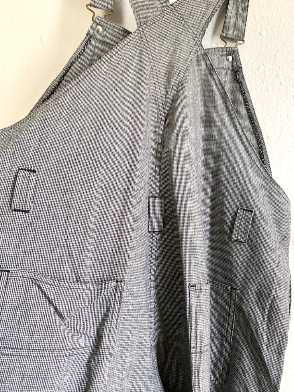 90’s VTG Cropped BIB OVERALLS Houndstooth B&W Cotton M 34×17 grunge punk hippie