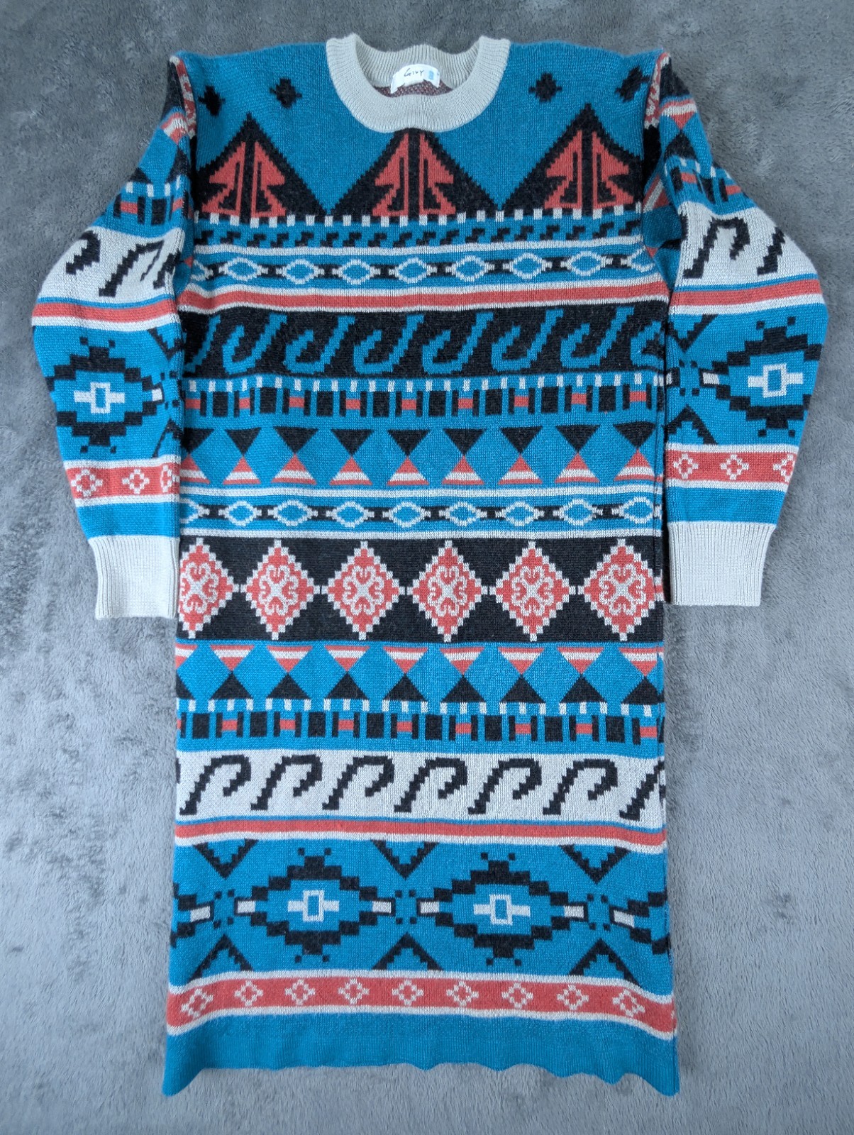 VTG Givy BGibiu Made In Japan Aztec Southwestern Geometric Knit Sweater Dress
