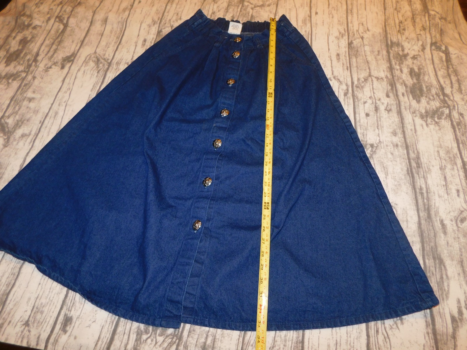 VTG 80s DENIM SKIRT WESTERN COWGIRL BUTTON FRONT BOHO A LINE MIDI sz 14 M/L