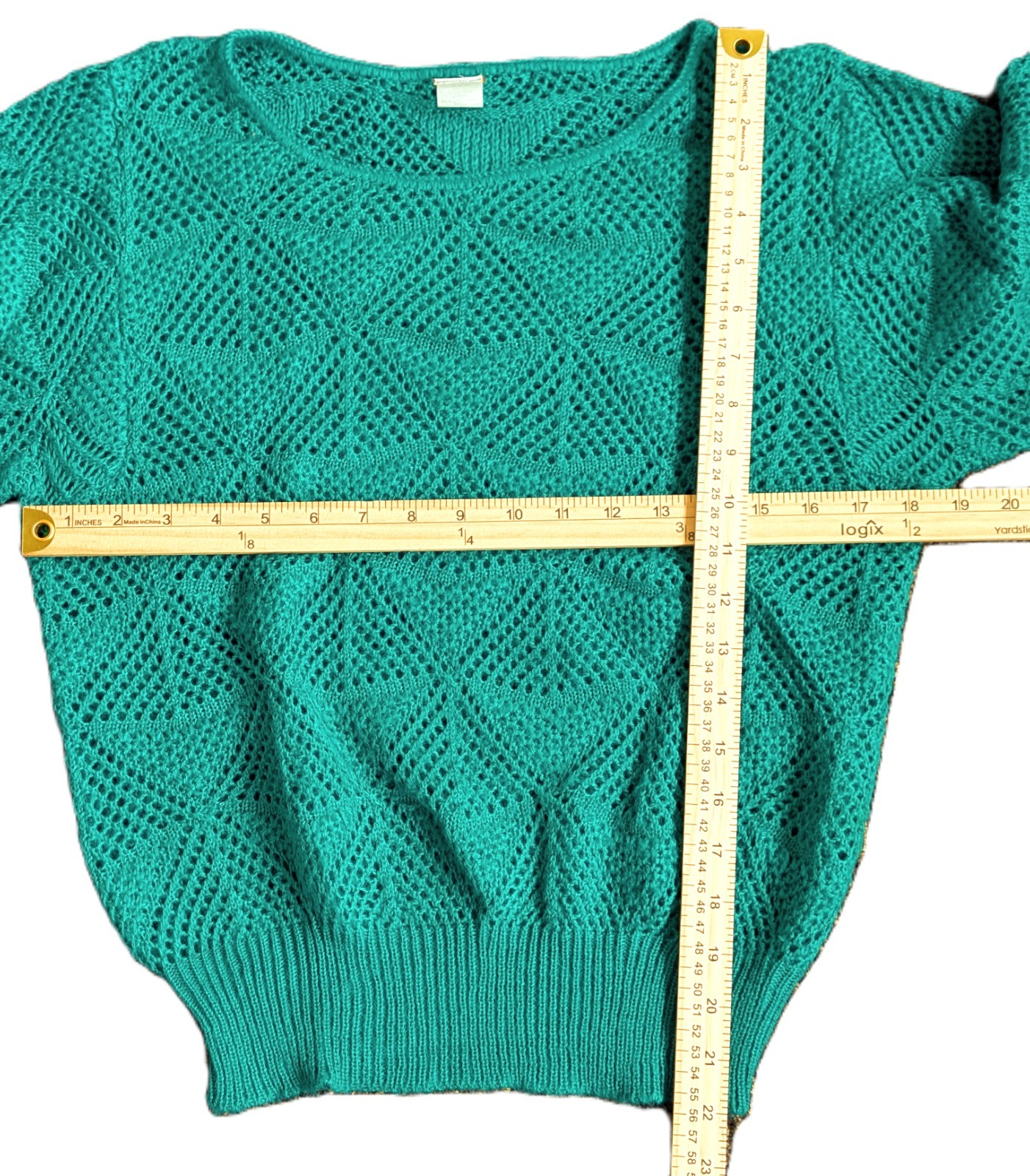 VTG Green S/M Green 2pc Set Skirt Eyelet Crochet Knit Sweater French Acrylic EUC