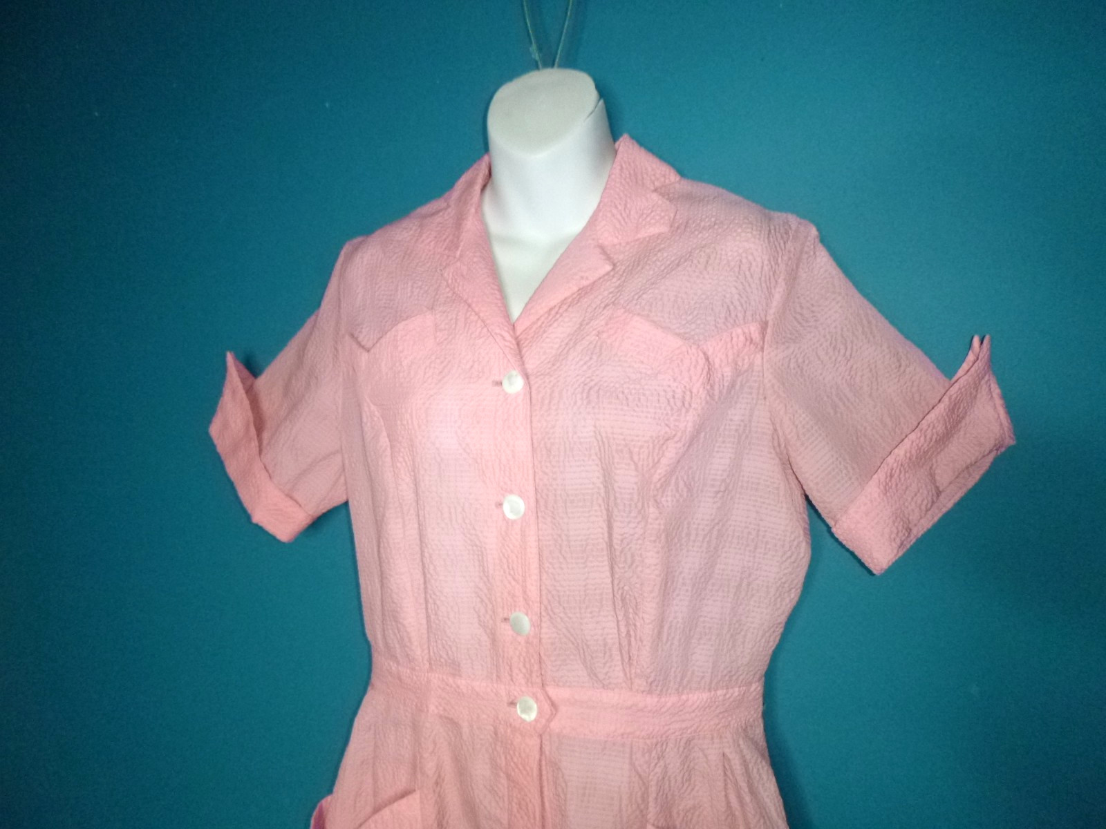 Vtg 40s 50s Robbin Dale Pink Textured Waitress Uniform Dress VOLUP Sz XL/XXL