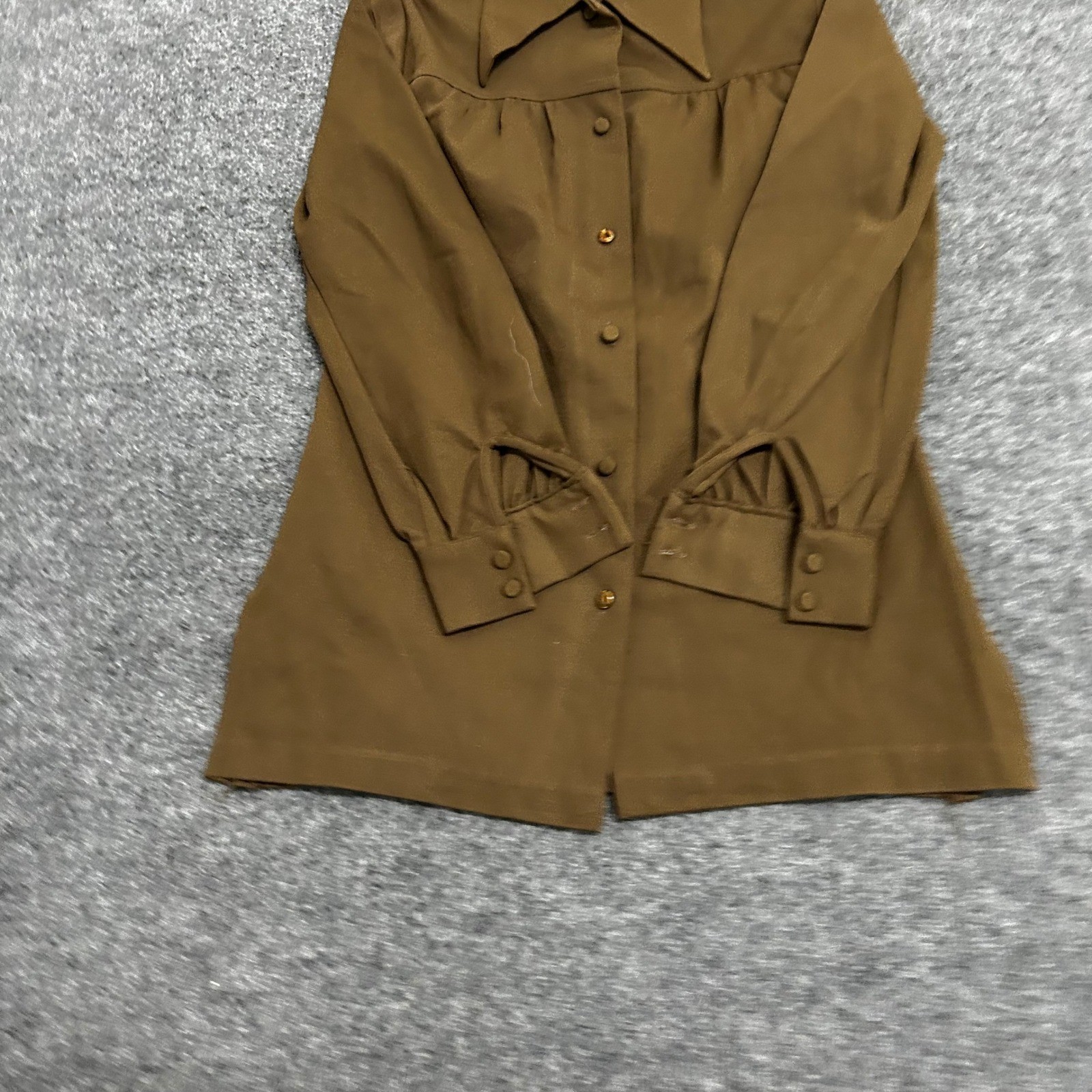 Montgomery Ward Blouse Womens Size 34 Brown Vintage 70s Gathered Yoke Japan Made