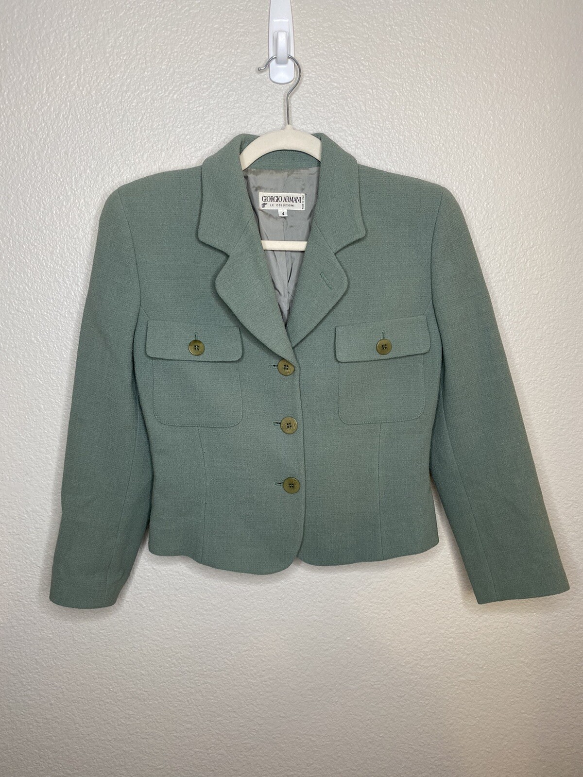 Vintage Giorgio Armani Green Long Sleeve Cropped Blazer Le Collezioni Womens Sz4