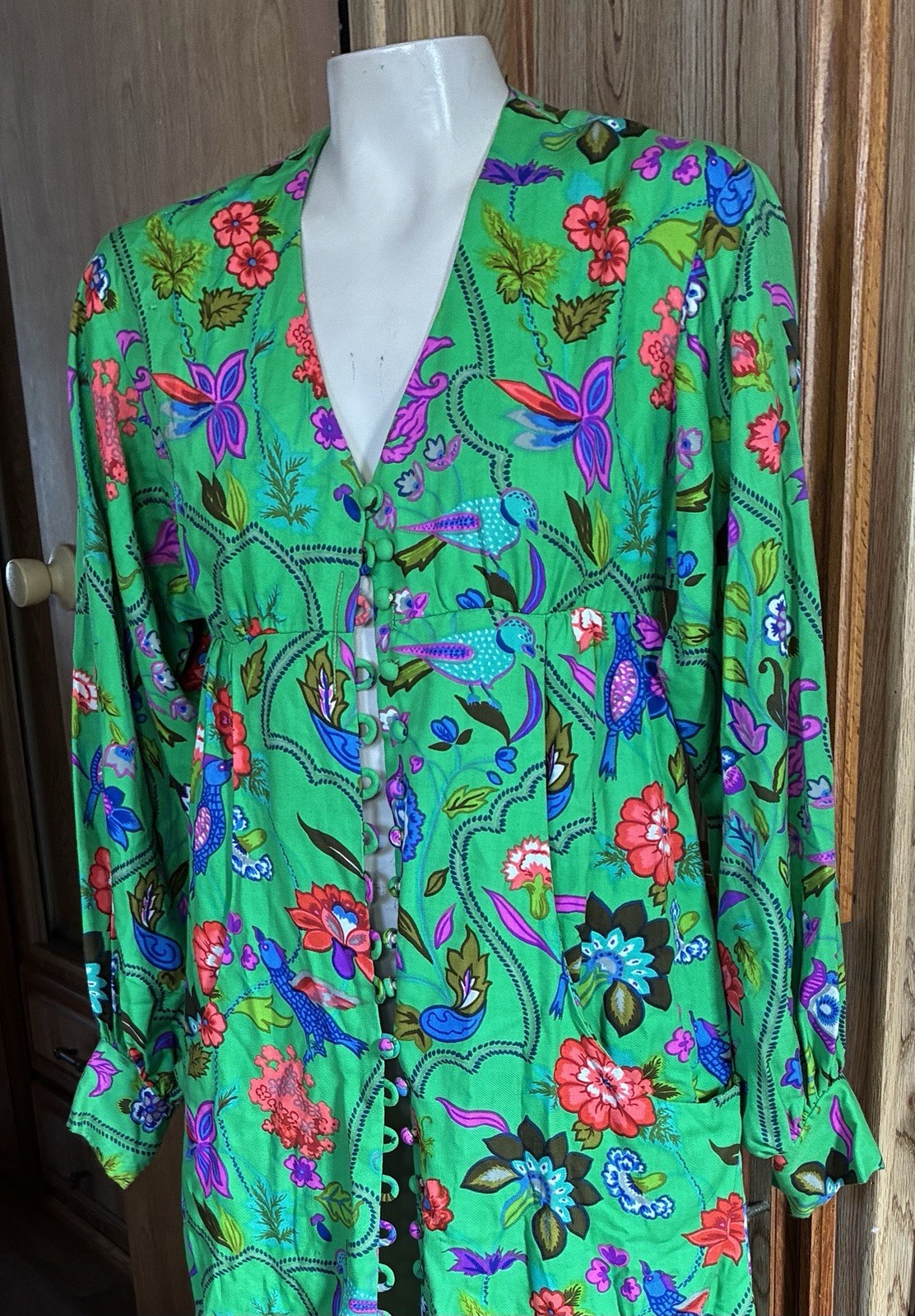Mr Mort Stan Herman Green Psychedelic 1960 Maxi Dress Hippie Festival Designer M