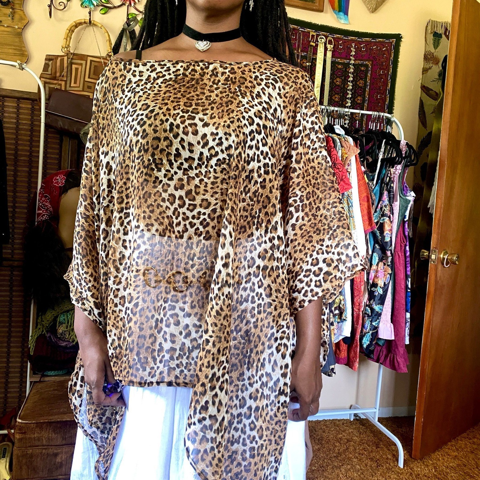 Vintage Leopard Print Poncho Top Boho Blouse Plus Size