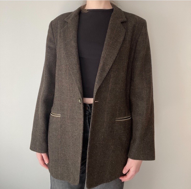 Vintage 1980s Harve Benard Brown Wool Blazer Jacket Size 10